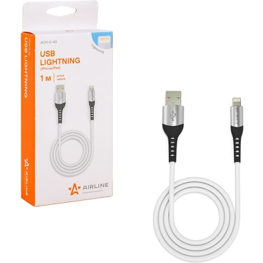 Кабель AIRLINE USB - Lightning Iphone/IPad 1м, белый Soft-Touch ACH-C-43