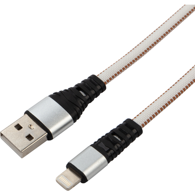 Кабель USB - Lightning REXANT 2.4 А, 1 м, для iPhone белая нейлоновая оплетка 18-7056