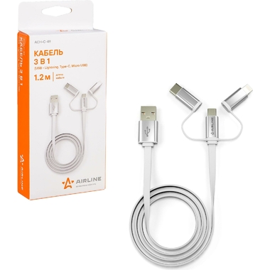 Кабель AIRLINE универсальный 3в1 USB - Lightning, Type-C, Micro USB, 1.2м Soft-Touch ACH-C-49