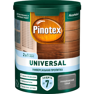 Пропитка 2 в 1 Pinotex UNIVERSAL скандинавский серый, 0,9 л 5620706