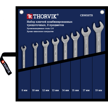 Набор комбинированных трещоточных ключей Thorvik CRWS8TB в сумке, 8-19 мм, 8 пр. 53471