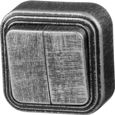 Выключатель ЮПИТЕР двухклавишный наружный Стандарт серебро JP7431-02