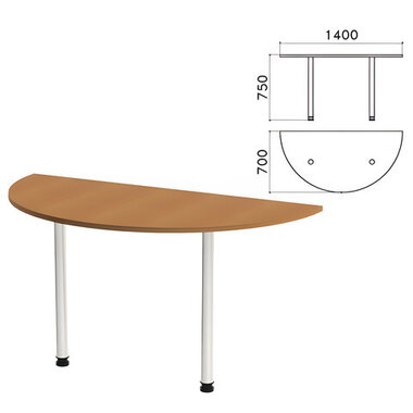 Стол приставной полукруг "Монолит", 1400х700х750 мм, цвет орех гварнери (КОМПЛЕКТ) MONOLITH