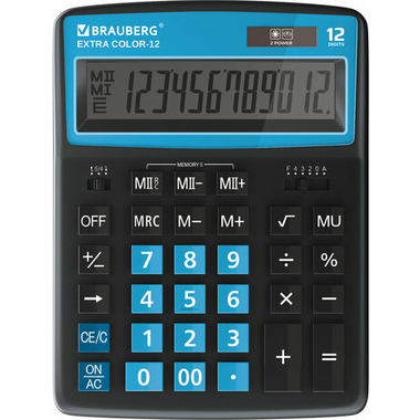 Настольный калькулятор BRAUBERG EXTRA COLOR-12-BKBU 206x155мм, 12 разрядов, черно-голубой 250476