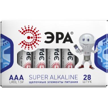 Батарейка алкалиновая ЭРА SUPER Alkaline AAA 1,5V упаковка 28 шт. Б0002909 ERA