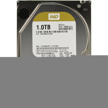 Жесткий диск WD SATA-III 1Tb Gold (7200rpm) 128Mb 3.5" (WD1005FBYZ) WESTERN DIGITAL