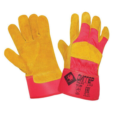 Перчатки спилковые комбинированные ДИГГЕР, размер 10,5 (XL), желтые/красные, ПЕР610 СПЕЦПЕРЧАТКА