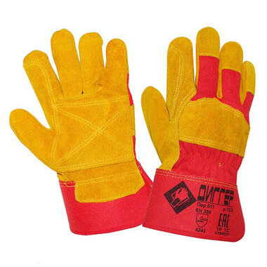 Перчатки спилковые комбинированные ДИГГЕР, усиленные, размер 10,5 (XL), желтые/красные, ПЕР611 СПЕЦПЕРЧАТКА