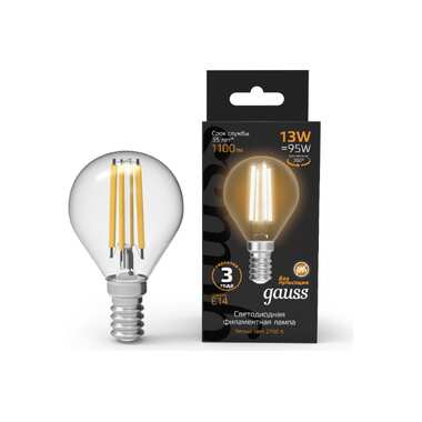 Лампа Gauss Filament Шар 13W 1100lm 2700К Е14 LED 105801113