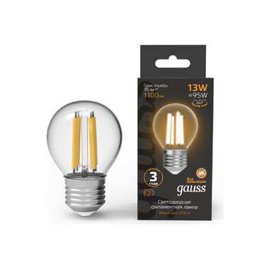 Лампа Gauss Filament Шар 13W 1100lm 2700К Е27 LED 105802113