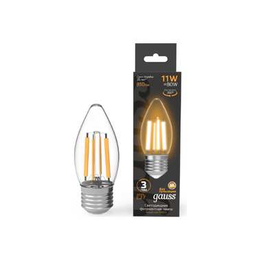 Лампа Gauss Filament Свеча 11W 810lm 2700К Е27 LED 1/10/50 103802111