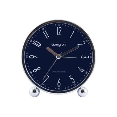 Часы-будильник Apeyron подсветка, хром, металл, диаметр 11.5 см, бесшумные MLT2207-519-4