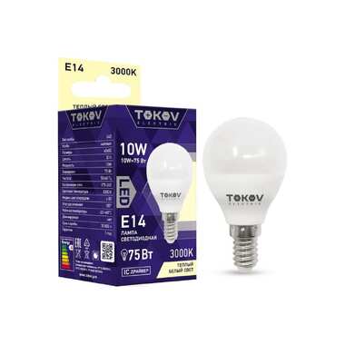 Светодиодная лампа TOKOV ELECTRIC 10Вт G45 3000К Е14 176-264В TKE-G45-E14-10-3K