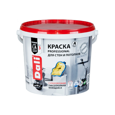 Акриловая краска для стен и потолков Dali Professional 3 матовая база А 5 л 1 15732