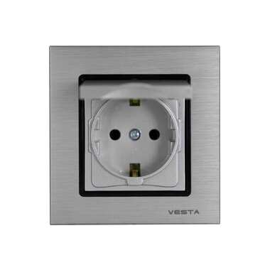 Одинарная розетка Vesta Electric Exclusive Silver Metallic с заземлением с крышкой FRZ00041013SER