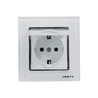 Одинарная розетка Vesta Electric Exclusive White с заземлением с крышкой FRZ00041015BEL