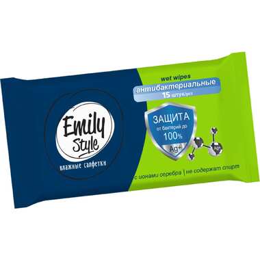Влажные антибактериальные салфетки Emily Style упаковка 15 шт 226279