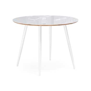 Стеклянный стол Woodville Абилин 100 ультра белое стекло, дуб вотан, белый матовый 516542