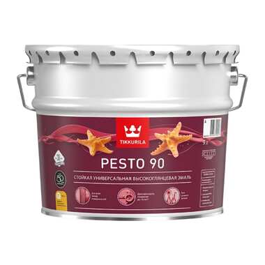 Эмаль TIKKURILA EURO PESTO 90 алкидная, универсальная, высокоглянцевая, база A, 9 л 700001078