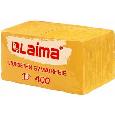 Бумажные салфетки LAIMA Big Pack 400 шт, 24x24 см, желтые, 100% целлюлоза 114726 ЛАЙМА