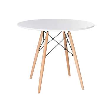 Обеденный стол BRABIX Eames T-01 круглый, диаметр 80 см, опоры дерево, пластик, белый 532633