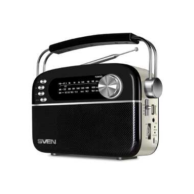 Радиоприёмник SVEN AC SRP-505 черный, 3 Вт, Bluetooth, FM/AM/SW, USB, microSD, AUX, встроенный аккумулятор SV-020446