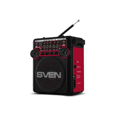 Радиоприёмник SVEN АС SRP-355 красный, 3 Вт, FM/AM/SW, USB, SD/microSD, фонарь, встроенный аккумулятор SV-017132