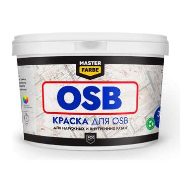 Краска для OSB плит MASTER FARBE для наружных и внутренних работ, супербелая, акриловая, 14 кг 4631168416561