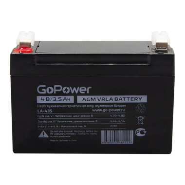 Аккумулятор свинцово-кислотный LA-435 4V 3.5Ah GoPower 00-00015320