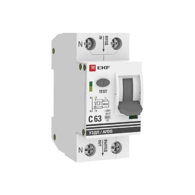 Устройство защиты от дугового пробоя EKF (уздп) с автоматическим выключателем 1p+n 63а (c) 6ка proxima afdd-2-63C-pro
