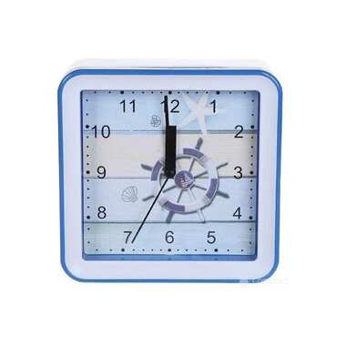 Часы-будильник PERFEO Quartz квадратные, 14,8x14,8 см, на стену, штурвал 30015224