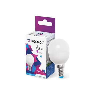 Светодиодная лампа КОСМОС LED 6.5Вт Шар 220В E14 6500К LkecLED6.5wGL45E1465