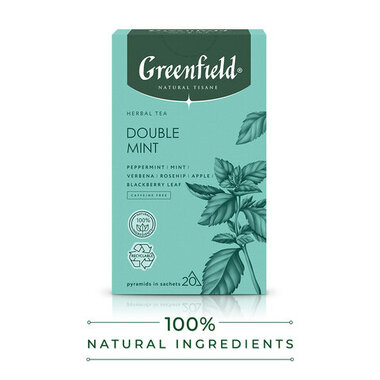 Чай GREENFIELD Natural Tisane "Double Mint" травяной, 20 пирамидок по 1,8 г, ш/к 1758, 1758-08