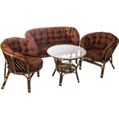 Набор мебели Garden Story Багамы Премиум диван + 2 кресла + стол 2 упаковки, коричневый каркас, коричневые подушки СV-B03