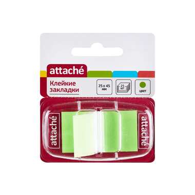 Пластиковые клейкие закладки 48 шт в упаковке Attache 25 листов 25х45 мм зеленые 166082