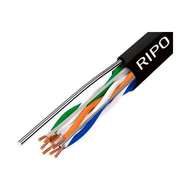 Кабель Ripo Utp4 cat5e 24awg cu (outdoor) с одножильным тросом, черный, 25м 001-112018-25