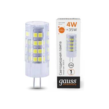 Лампа Gauss Elementary G4, 12V, 4W, 400lm, 3000K, керамика, LED 10714