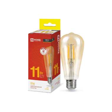 Светодиодная лампа IN HOME LED-ST64-deco gold 11Вт 230В Е27 3000К 1160Лм золотистая 4690612035673