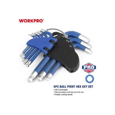 Набор 6-гранных ключей с шаровидными наконечниками WORKPRO PRO H1.5, H2, H2.5, H3, H4, H5, H6, H8, H10 9 шт. WP222010