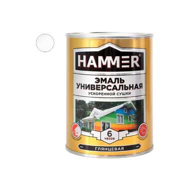 Универсальная эмаль HAMMER ускоренная сушка, глянцевая, белая, 0,9 кг / 14 ЭК000144084