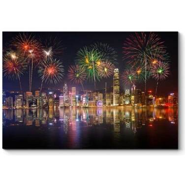 Модульная картина Picsis "Сверкающий салют над бухтой Гонконга", 660x430x40 мм 166-9852096