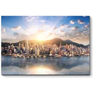 Модульная картина Picsis "Небоскребы Гонконга на фоне великолепного заката", 660x430x40 мм 160-9850424