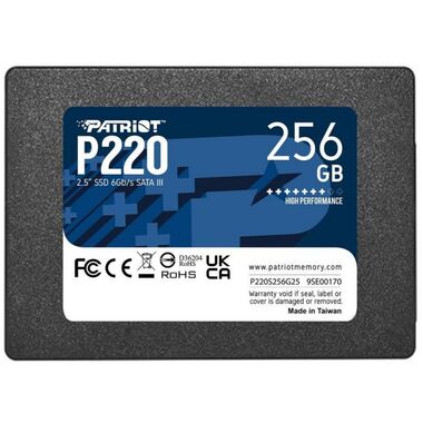 Накопитель SSD Patriot 256GB 2.5" P220 (SATA3, up to 550/490Mbs, 120TBW, 7mm) (P220S256G25)