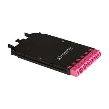 Компактная MPO кассета LANMASTER OM4, 12xLC, тип B, низкие потери, черная LAN-MCCB-1M-12LC/OM4