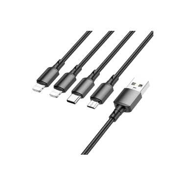 USB кабель Borofone bx72 3в1 lightning 8-pin/microusb/type-c, 2.4a, 1м, нейлон (черный) 0L-00055998