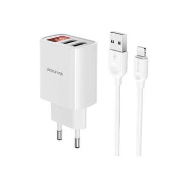 СЗУ Borofone ba58a mighty 2xusb, 2.4а, led дисплей + кабель lightning 8-pin, 1м (белый) 0L-00051170