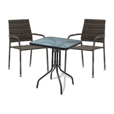 Набор мебели Garden Story Гарда мини 2 стула + стол 60x60 см, черный каркас, ротанг серый GS019 SC-075