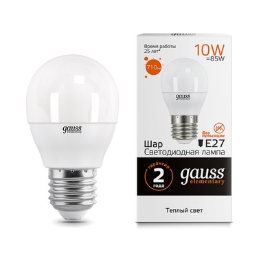 Лампа Gauss LED Elementary Шар 10W E27 880lm 3000K 53210