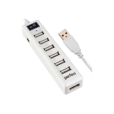 USB-хаб PERFEO USB-HUB 7 Port, (PF-H034 White), белый 30015351