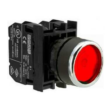Кнопка с фиксацией и светодиодной подсветкой Emas красная B1K2FK
